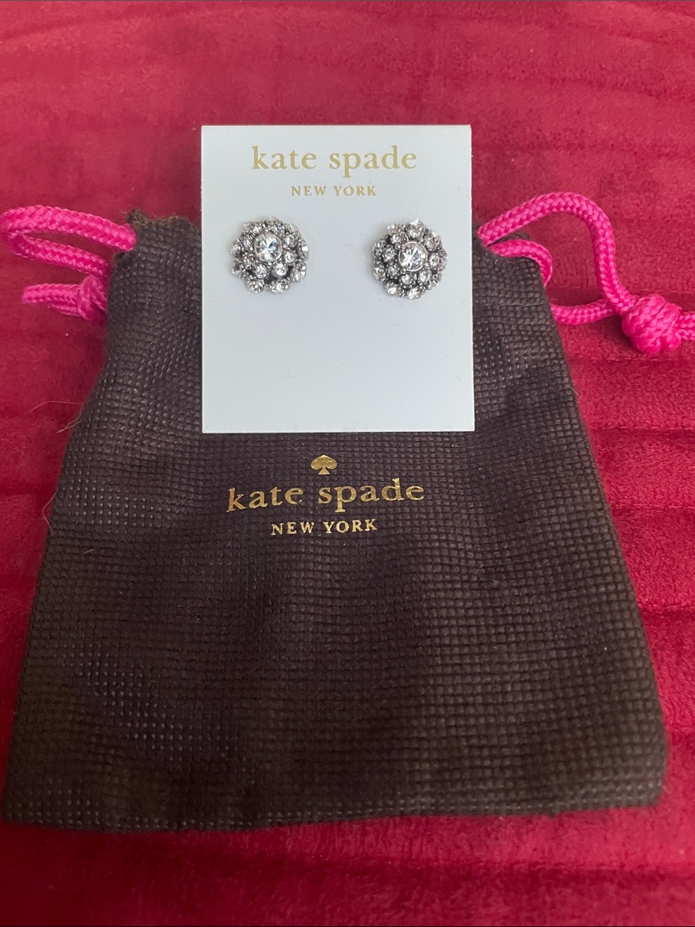 kate spade Silver Crystal Flower Stud Earrings  With Dust Bag NWT